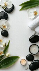 Poster - A serene spa setting with flowers, stones, and candles on a calming white surface