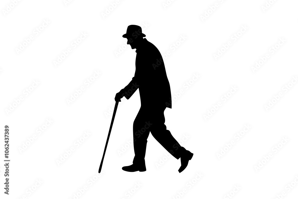 Old man person walking with stick. vector silhouette character isolated ...