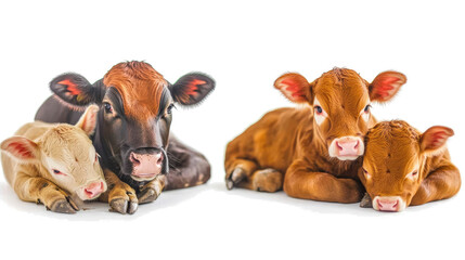 Poster - Mother Cows Resting With Their Calves on a Transparent Background Generative AI