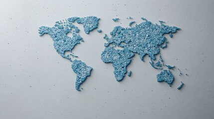Poster - A flat world map features blue network connections on a textured grey background, emphasizing global communication and connectivity