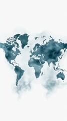Poster - A flat world map features blue network connections on a textured grey background, emphasizing global communication and connectivity