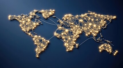 Poster - the design showcases an abstract representation of a world map on a blue backdrop, emphasizing globa