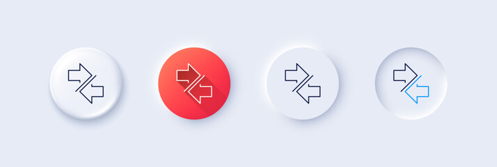 Poster - synchronize arrows line icon. neumorphic, red gradient, 3d pin buttons. communication arrowheads sym