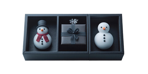 Wall Mural - set of black box with include snowman isolated on transparent background, png elements collection.