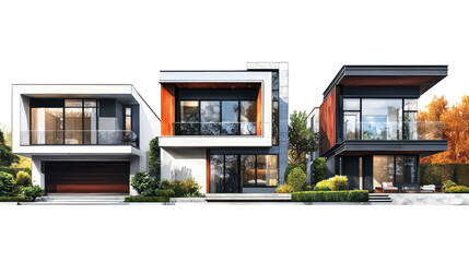 Wall Mural - set of modern house isolated on transparent background, png elements collection.