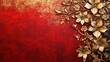 © Ivan - Indian red beautiful background with golden flower patterns, blank space for text or inscriptions