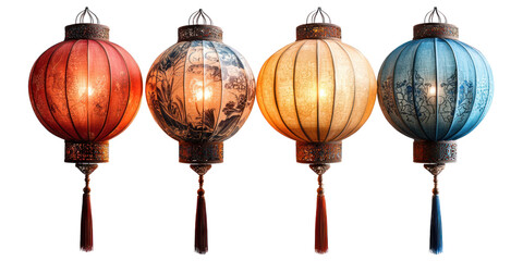 Wall Mural - set of chinese lantern isolated on transparent background, png elements collection.