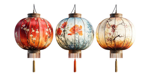 Wall Mural - set of chinese lantern isolated on transparent background, png elements collection.