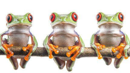 Poster - Red-eyed Tree Frogs Perched on Branches in a Tranquil Setting Generative AI