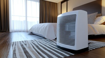 Wall Mural - A white oil heater provides warmth and light in a cozy bedroom with natural light streaming through the windows