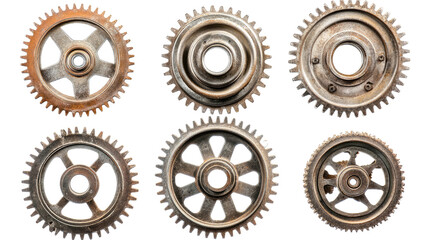 Poster - Set of Vintage Industrial Gears Isolated on a Transparent Background Generative AI
