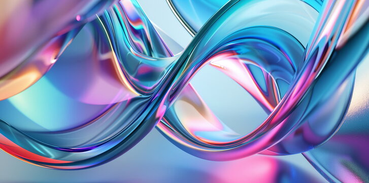 Abstract background with colorful glass shapes and fluid lines, 3D render style, holographic gradient, futuristic wallpaper design element