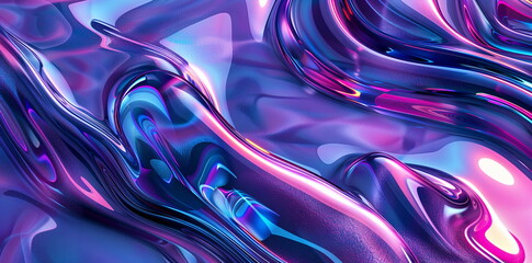 Aufkleber - Abstract background with colorful waves and curves in blue pink purple black colors. Shiny glass texture. Bright illustration of futuristic design elements. Abstract wallpaper 3d render style