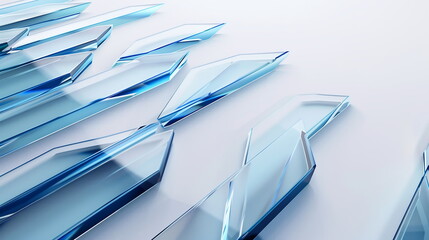 Aufkleber - Abstract futuristic background with blue glass arrows on a white background, 3D rendered illustration. Banner design with space for text