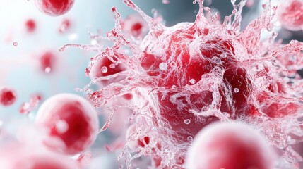 Poster - A glossy red sphere is engulfed in a dynamic splash of liquid, capturing a stunning moment that highlights the interplay between stasis and chaos in art.