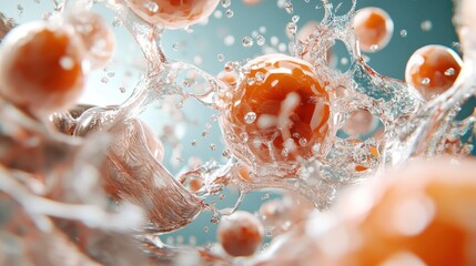 Aufkleber - Orange spheres intertwine with dynamic waves of liquid, creating a stunning visual representation of fluidity and movement in a vividly colored abstract piece.