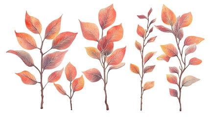 Poster - Set of Watercolor Illustrations of Autumn Leaves and Branches Generative AI
