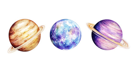 Poster - Watercolor Solar System Planet Illustrations on Transparent Background Generative AI