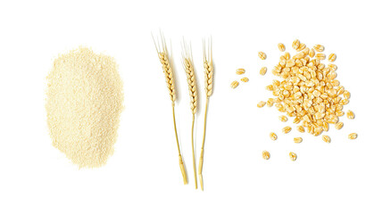 Poster - Whole Grain Wheat Flours and Ears Isolated on Transparent Background Generative AI