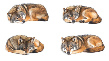 Poster - Close-up Shots of Resting Wolves on a Transparent Background Generative AI
