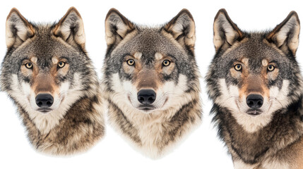 Poster - Detailed Close-Up Shots of Wolf Faces on a Transparent Background Generative AI