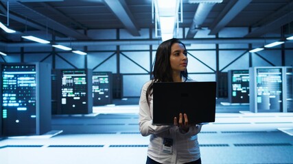Poster - system administrator in data center monitoring security threats, implementing cybersecurity measures