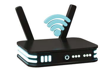 Poster - 3D Realistic Wireless Internet Router with antennas icon. Minimal Cartoon digital wireless modem hotspot on isolated white background Wi-Fi hotspot zone. Wireless Modem for 4G or 5G concept. 3D Render