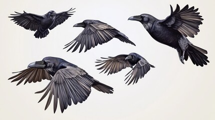 Poster - Ravens Soaring at Twilight in Wildlife Illustration Generative AI