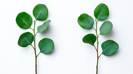 Poster - Fresh Green Leaves Arranged on a Light Background for Natural Decor Generative AI