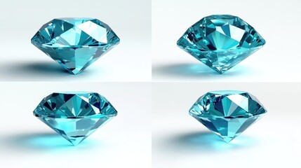 Poster - Shiny Blue Diamonds Sparkle Under Soft Light on a Clean Surface Generative AI