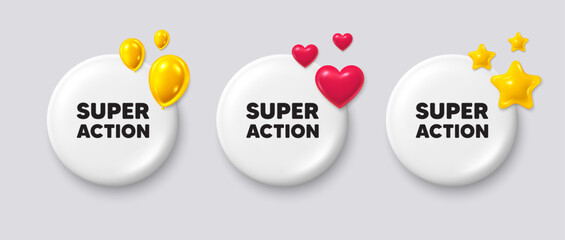 Poster - white buttons with 3d icons. super action tag. special offer price sign. advertising discounts symbo