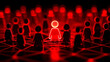 © INT888 - Red network security concept with glowing figures representing team conducting red team exercise, highlighting cybersecurity awareness and teamwork