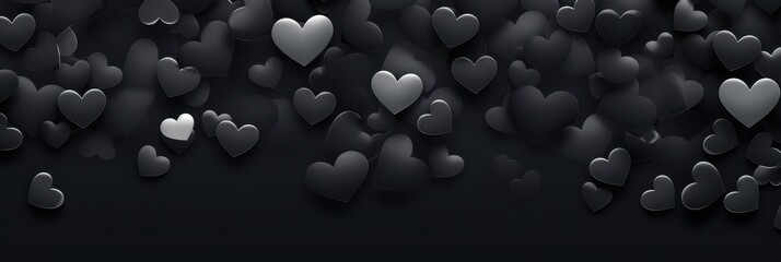 Poster - Black and White Heart Shapes on a Dark Background