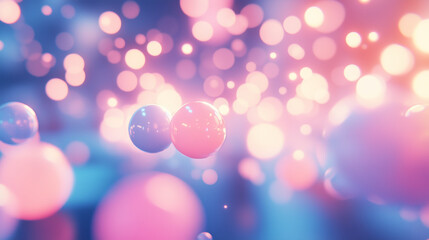 Wall Mural - Soft pastel spheres with glowing bokeh lights in abstract background
