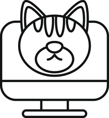 Fototapete - Line drawing of a cat face appearing on a computer monitor screen, representing online pet adoption or veterinary services