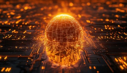Aufkleber - Glowing Sphere Embedded in a Futuristic Circuit Board