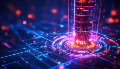 Aufkleber - Neon-Lit Abstract Structure with Circular Lights