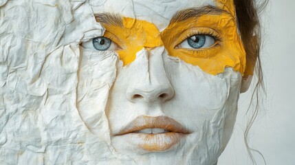 Wall Mural - Contemporary abstract portrait with white and yellow fabric elements