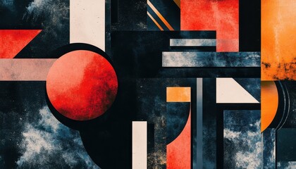 Poster - Abstract Geometric Composition with Red, Orange, and Blue Tones