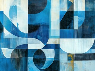 Poster - Abstract Geometric Composition in Blue and White
