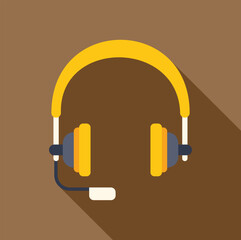 Poster - yellow headset with attached microphone, representing communication, customer service, or audio equi