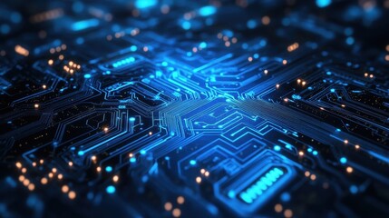 Poster - Illuminated Circuit Board with Blue and Orange Glow