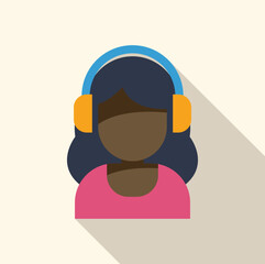 Poster - young black woman wearing headset listening to music or working as telemarketer