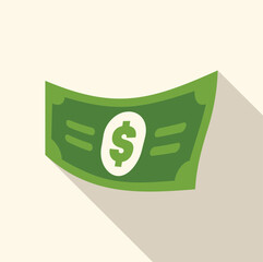 Poster - simple green wavy dollar bill with dollar sign floating on plain white background with drop shadow