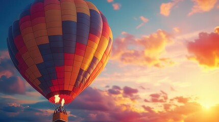 Wall Mural - Hot air balloon ride with vibrant colors, soft lighting, serene atmosphere, dynamic movement, high contrast