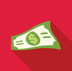Poster - waving green dollar bill on a vibrant red background, symbolizing financial transactions, investment