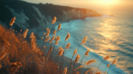 Wall Mural - Scenic coastal drive with vibrant ocean view, soft lighting, dynamic energy, serene atmosphere