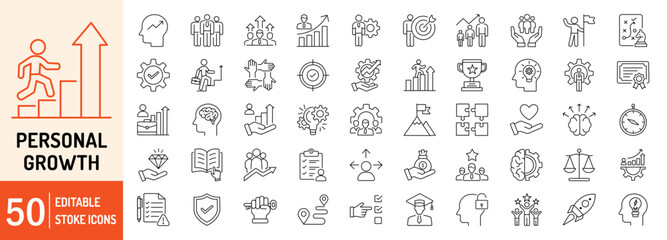 personal growth collections editable stroke outline web icons set. personal growth, vision, creativi