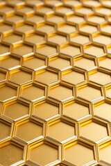 Poster - Close-up of a golden honeycomb pattern, showcasing a shiny and reflective surface that adds elegance.