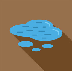 Poster - cartoon puddle of water forming on a brown surface, creating smaller puddles around it, with a long 